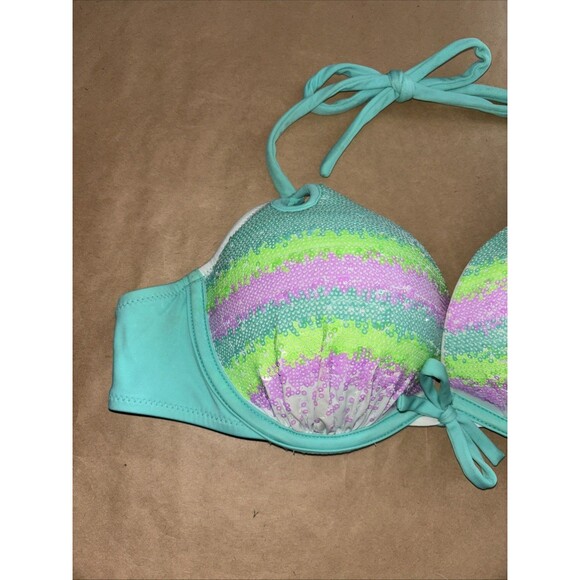 Victoria’s Secret Push Up Bikini Top Size 36B Multicolor Sequins - Picture 2 of 7